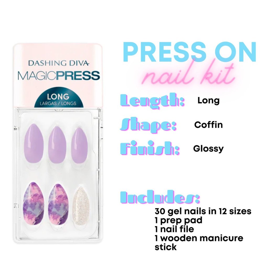 BNWOT Dashing Diva MagicPress Press On Nail Kit Glossy Long Stiletto 009